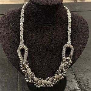 Sofia Vergara Mesh Silver Braided Necklace with Bead Accents